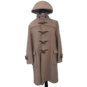 Vintage Gloverall Tan Wool Duffle Coat – Made in England, Hooded Toggle, S/M